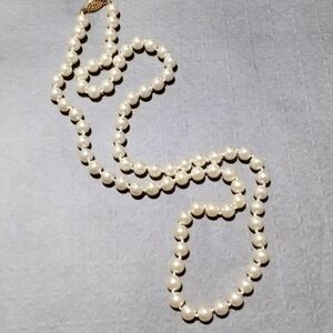 Hand Knotted Cream Colored Imitation Glass Pearl Necklace